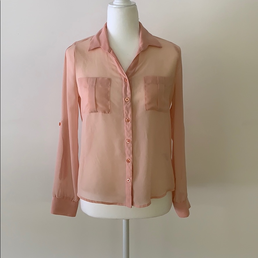 Peach Polyester Button Down